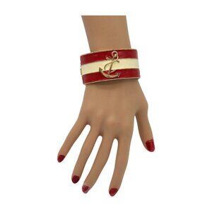 New Women Nautical Fashion Gold Metal Cuff Bracelet Red Cream Anchor Jewelry